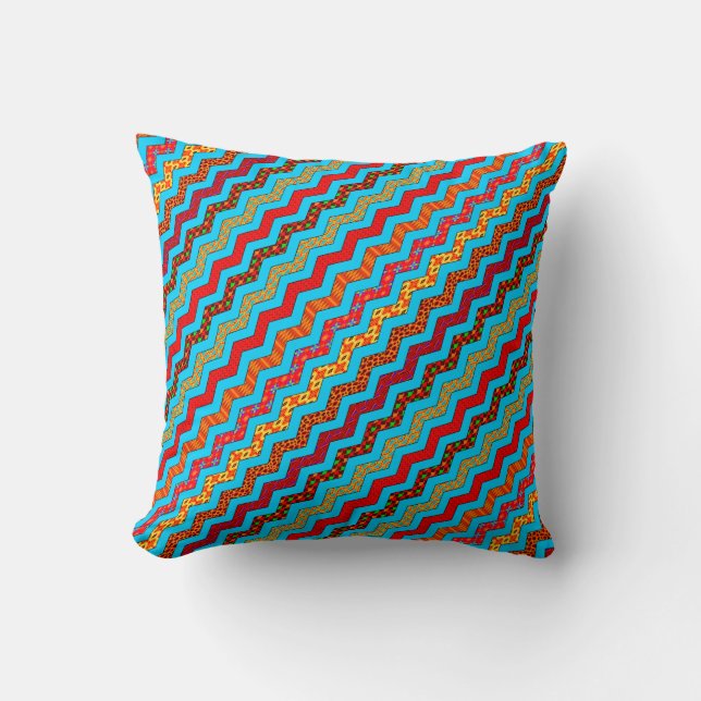Turquoise Stripes Zig Zag Geometric Designs Color Throw Pillow (Front)