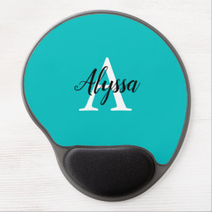 Turquoise Stylish Monogram Script Gel Mousepad