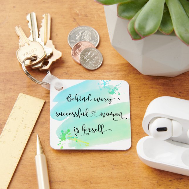 Turquoise Successful Woman Quote Watercolor Script Keychain (Desk)