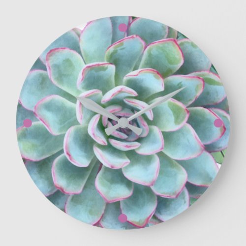 Turquoise Succulent Echeveria Large Clock