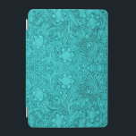 Turquoise Suede Leathe -Embossed Floral Design iPad Mini Cover<br><div class="desc">Turquoise-green leather look pattern,  with embossed floral design. This is an image looking like leather and embossed look is photoshop effect</div>
