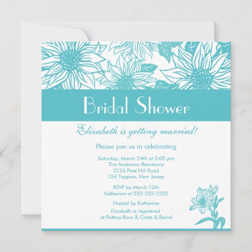 Turquoise Sunflower Bridal Shower Invitation