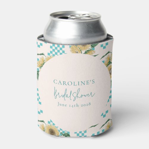 Turquoise Sunflower Checkerboard Bridal Shower  Can Cooler