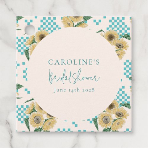 Turquoise Sunflower Checkerboard Bridal Shower  Favor Tags