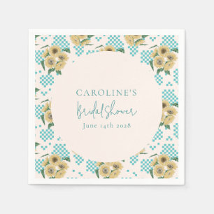 Turquoise Sunflower Checkerboard Bridal Shower Napkins