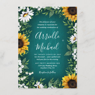 Turquoise Sunflower Rustic Wedding Invitations