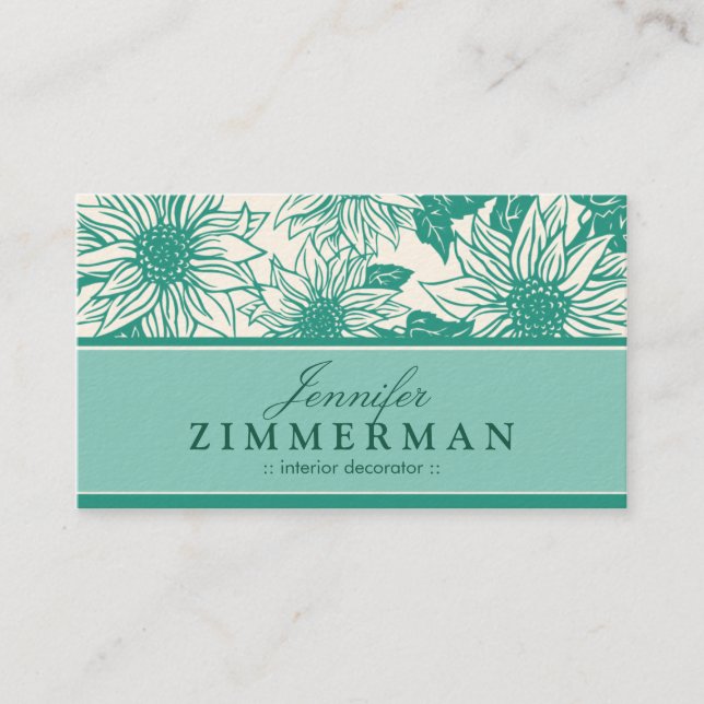 Turquoise Sunflowers Floral Business Card (Front)