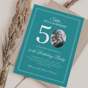 Turquoise   Surprise 50th Birthday Party Invitation