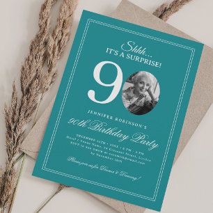 Turquoise   Surprise 90th Birthday Party Invitation