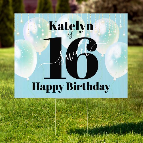 Turquoise Sweet 16 Happy Birthday Balloon Yard Sign