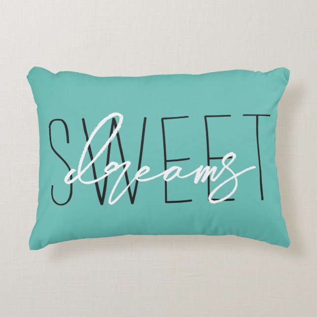 Turquoise Sweet Dreams Bedroom Throw Accent Pillow (Front)