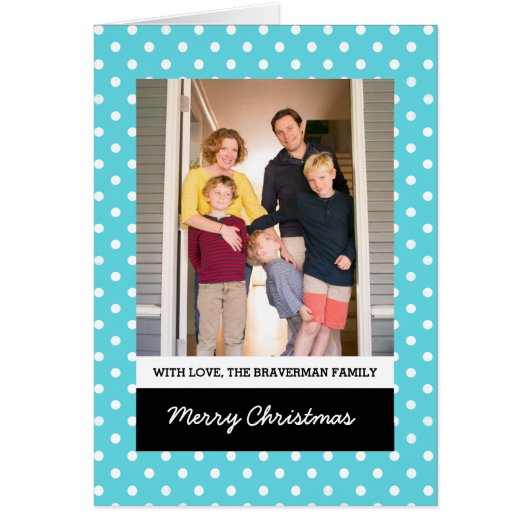 Turquoise Sweet Polka Dot Holiday Photo Card (Front)