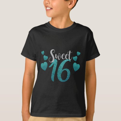 Turquoise Sweet Sixteen Hearts T_Shirt