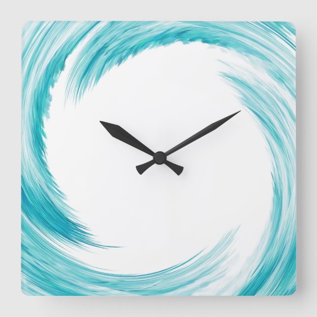 Turquoise Swirl Abstract Art Square Wall Clock (Front)