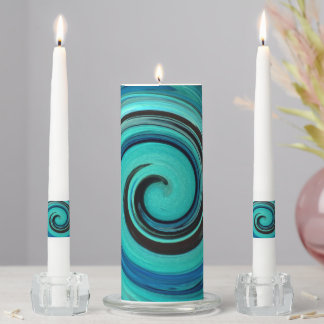 Turquoise Swirl Design Unity Candle Set