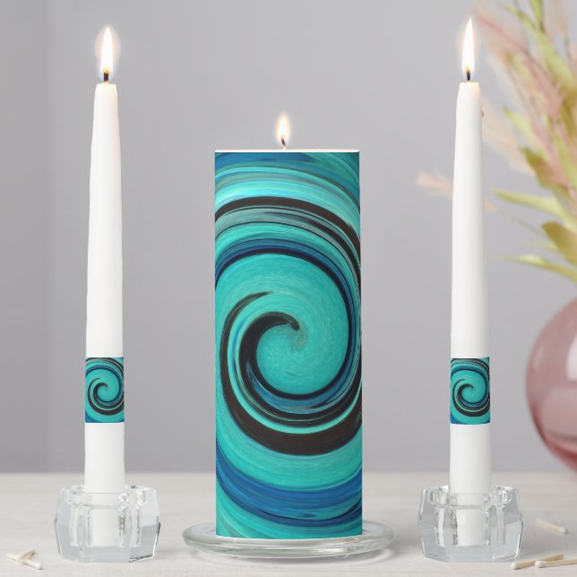 Turquoise Swirl Design Unity Candle Set (In Situ)