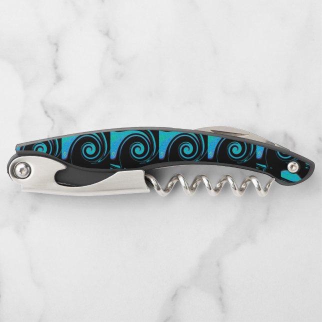 Turquoise Swirl Design Waiter's Corkscrew (Front)