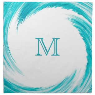 Turquoise Swirl Modern Abstract Monogram Cloth Napkin