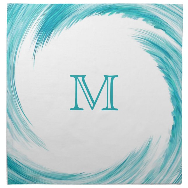 Turquoise Swirl Modern Abstract Monogram Cloth Napkin (Front)