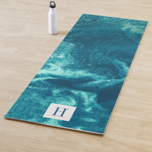 Turquoise Swirling Ocean Monogram Yoga Mat