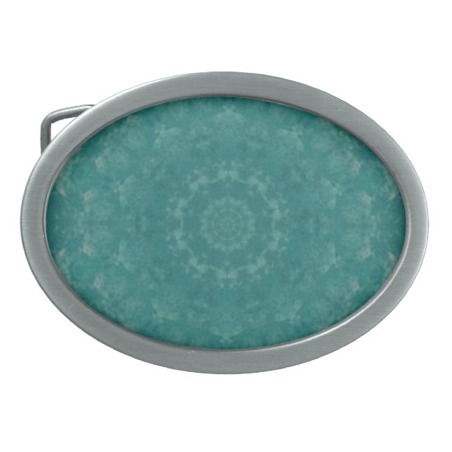 Turquoise Swirls Kaleidoscope Pattern Belt Buckles (Front)