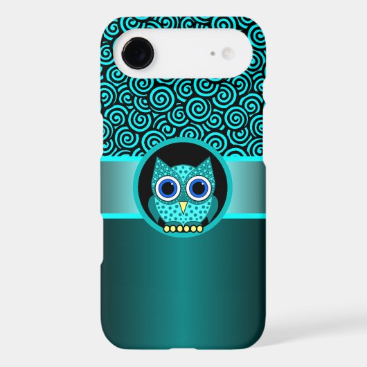 turquoise swirls pattern with owl Case-Mate iPhone case (Back)