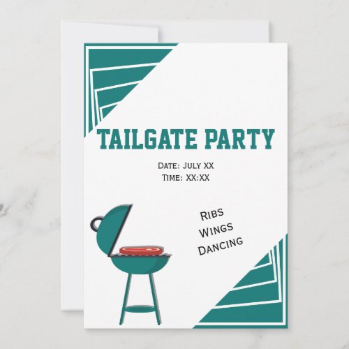 Turquoise Tailgate Ribs Wings Dancing Party Invitation