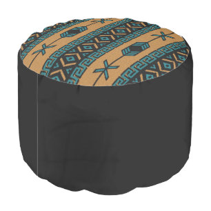 Turquoise Tan Black Southwest Aztec Pattern Pouf