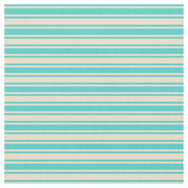 Turquoise & Tan Colored Lined/Striped Pattern Fabric (Close Up)