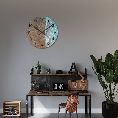 Turquoise Tan Vintage Wallpaper Abstract Round Clock
