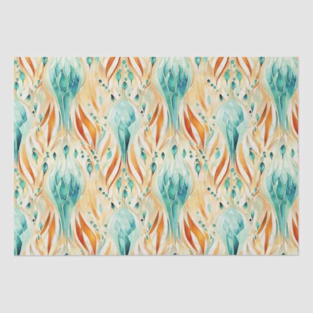 Turquoise Tangerine Abstract Jewel Tissue Paper (Front)