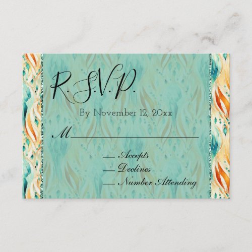 Turquoise Tangerine Abstract Jewel Wedding RSVP Enclosure Card