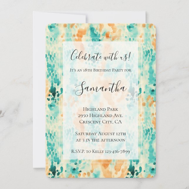 Turquoise Tangerine Animal Abstract Birthday Invitation (Front)