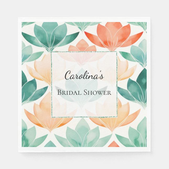 Turquoise Tangerine Chic Floral Bridal Shower Napkins (Front)