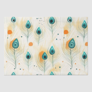Turquoise Tangerine Chic Peacock Feathers Tissue Paper