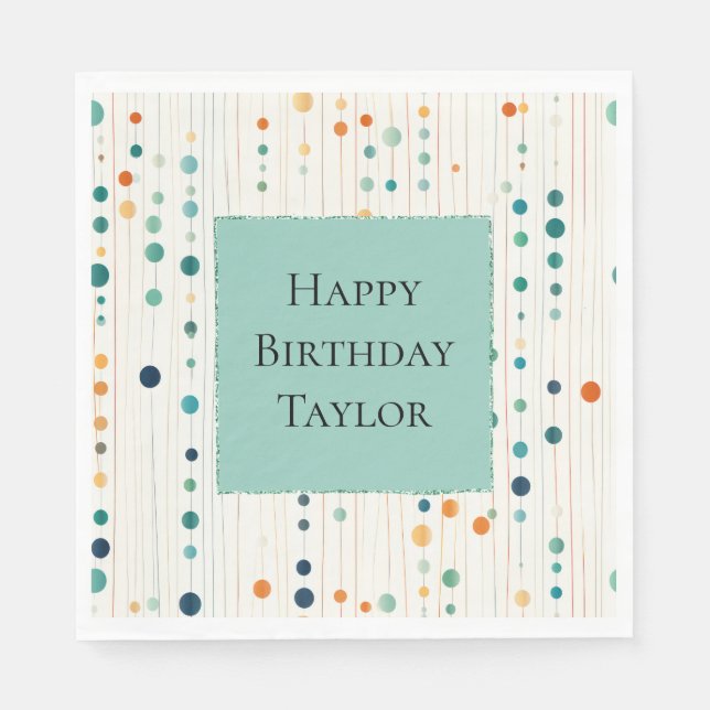 Turquoise Tangerine Circles and Lines Napkins (Front)