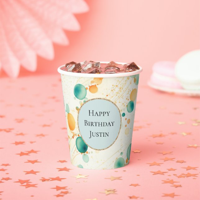 Turquoise Tangerine Circles Paper Cups (Insitu)