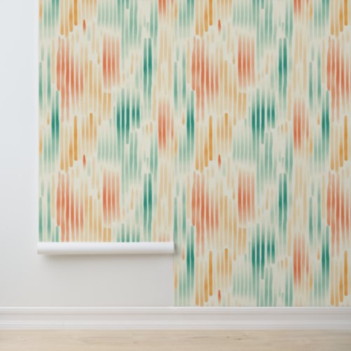 Turquoise Tangerine Cream Abstract Stripes Wallpaper