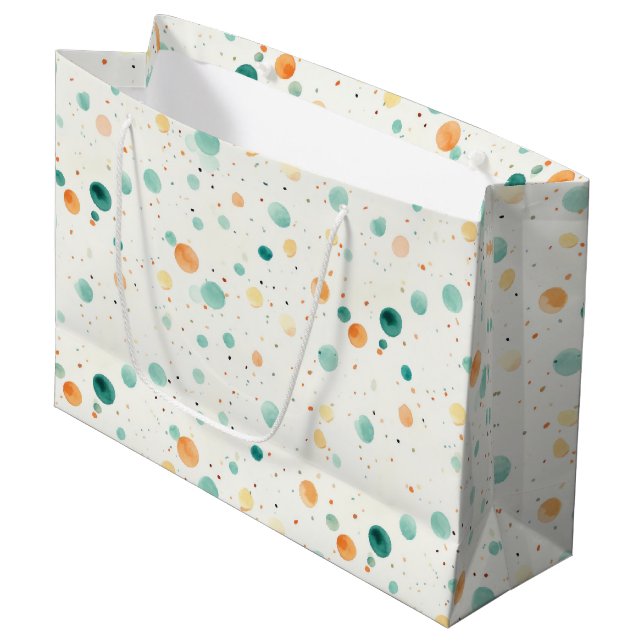 Turquoise Tangerine Dots Birthday Large Gift Bag (Front Angled)