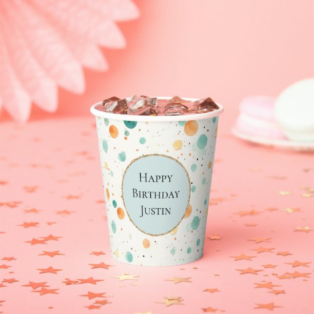 Turquoise Tangerine Dots Birthday Paper Cups (Insitu)