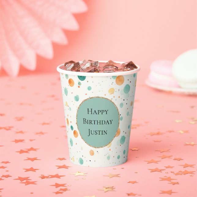 Turquoise Tangerine Dots Birthday Paper Cups (Insitu)