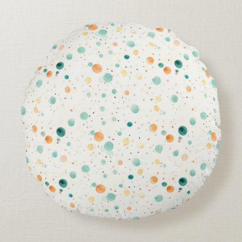 Turquoise Tangerine Dots Round Pillow