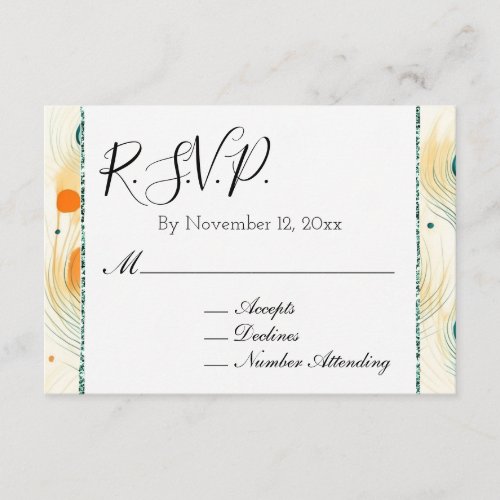Turquoise Tangerine Peacock Feathers RSVP Enclosure Card