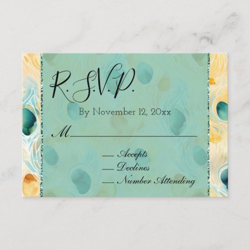 Turquoise Tangerine Peacock Feathers Wedding RSVP Enclosure Card