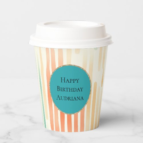 Turquoise Tangerine Stripes Teal Paper Cups