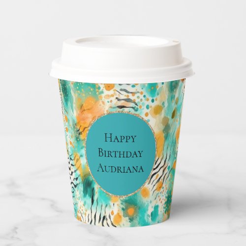 Turquoise Tangerine Zebra Abstract Paper Cups