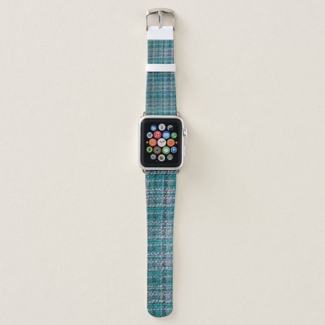 Turquoise tartan fabric, textured background. apple watch band (Front)