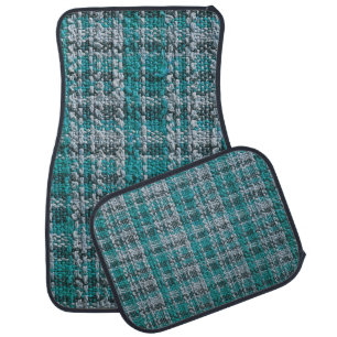 Turquoise tartan fabric, textured background. car floor mat