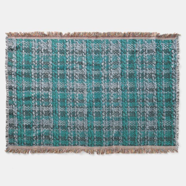 Turquoise tartan fabric, textured background. throw blanket (Front)