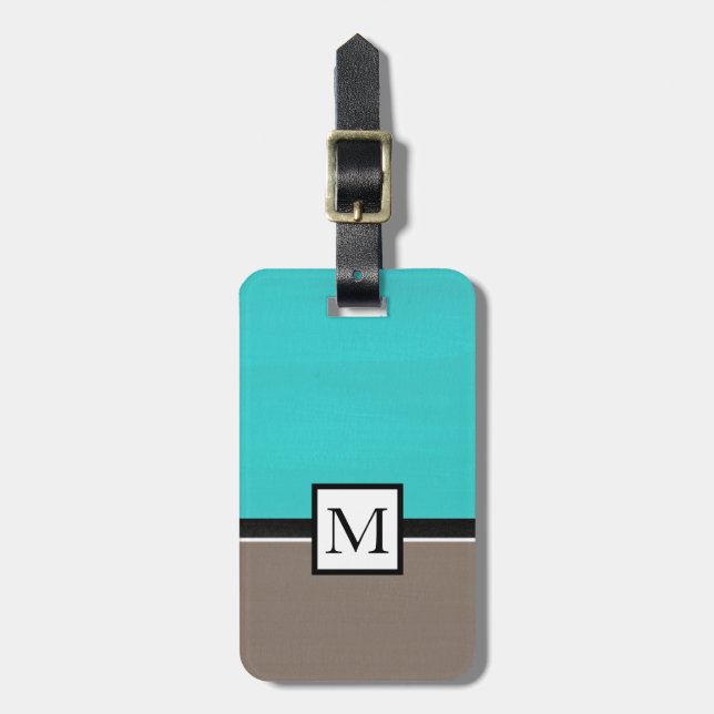 Turquoise Taupe Modern Luggage Tag (Front Vertical)